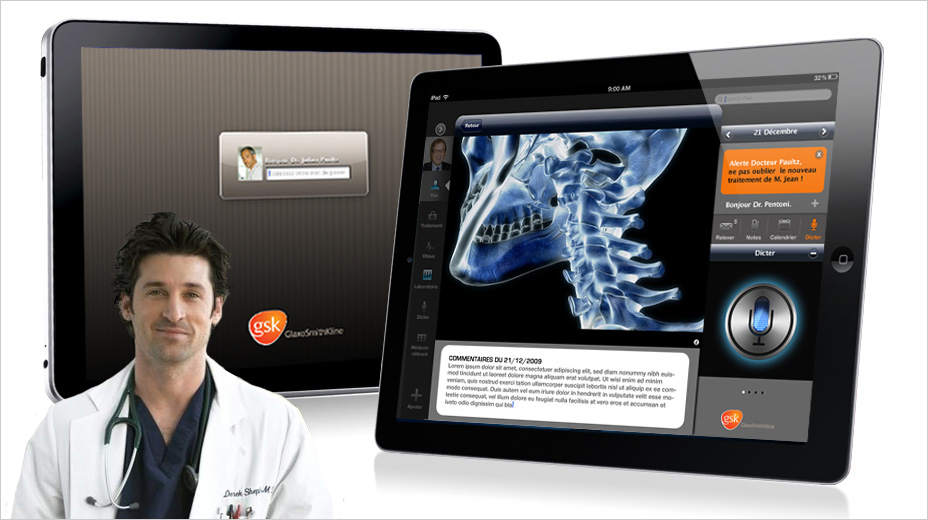 Mission : parcours utilisateurs, ergonomie, interactive design. Application iPad médicale